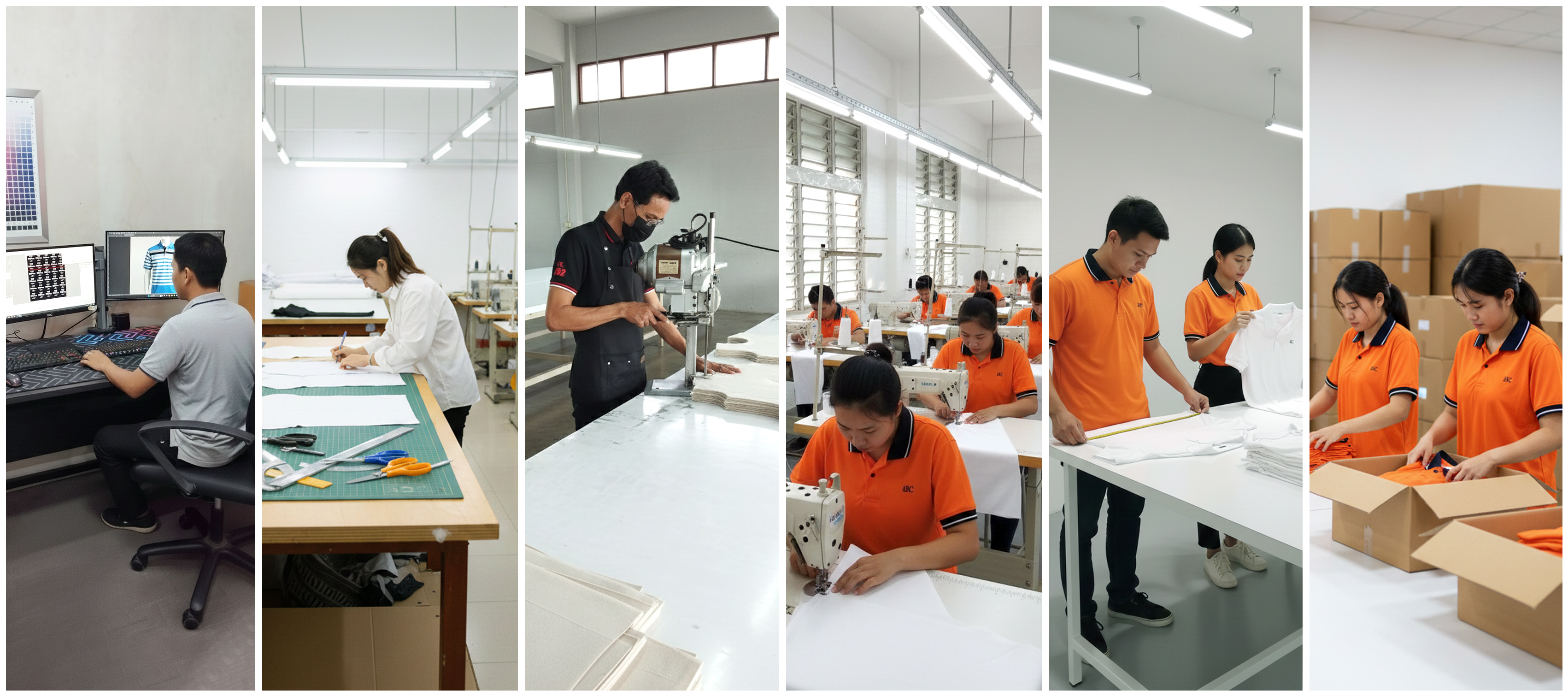 ภาพรวมกระบวนการผลิต: ออกแบบ แพตเทิร์น ตัด เย็บ ตรวจคุณภาพ และแพ็กกิ้ง