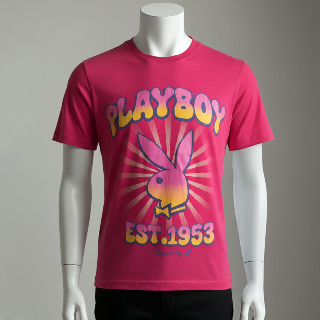 เสื้อยืดคอกลม สีชมพู กราฟิกใหญ่ PLAYBOY EST.1953 ด้านหน้า